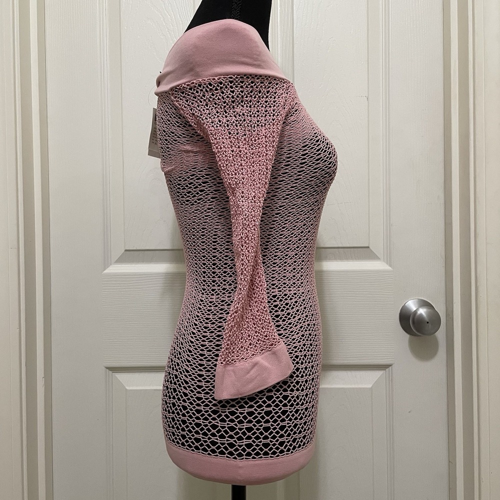 Vintage Arden B Fishnet Off Shoulder Pink Mesh Top Y2K Party Club USA NWT XS-M - Picture 2 of 6